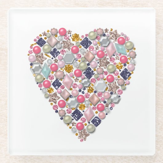 Hart van kralen glazen onderzetter (Voorkant)