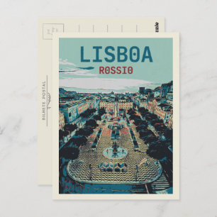Hart van Lissabon's Charm Rossio Square illustrati Briefkaart