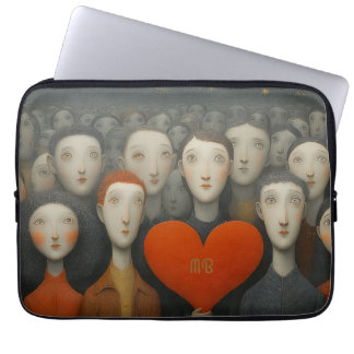 Hart van menigte Whimsical Folk Art Illustratie Laptop Sleeve