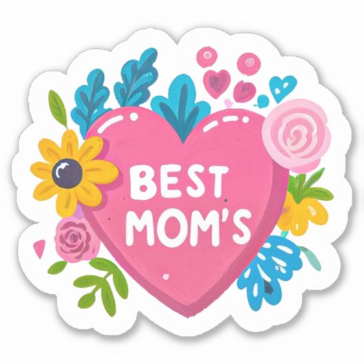 Hart van Moeders Liefde - Beste Mama's Bloemenhart Sticker (Voorkant)