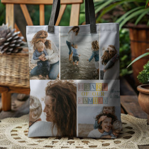 Hart van onze familie blokletter foto tote bag