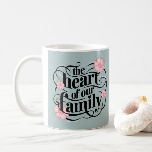 Hart van onze familie Pastel Grijs Roze Bloemen Koffiemok