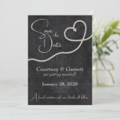 Hart van Parels op Zwarte Bruiloft Save The Date (Staand voorkant)