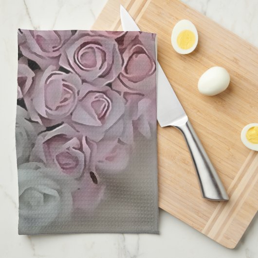 Hart van roze en witte rozen theedoek (Quarter Fold)