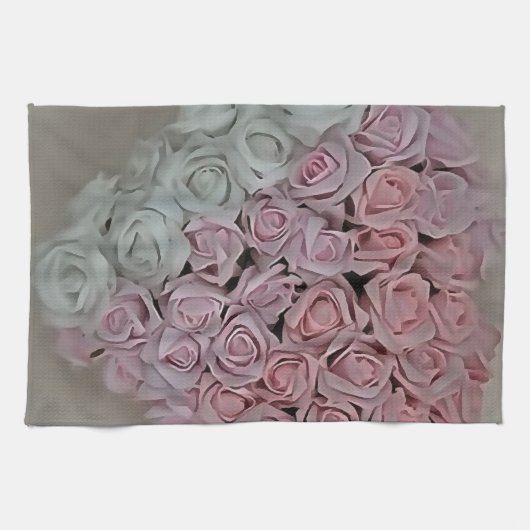 Hart van roze en witte rozen theedoek (Horizontaal)