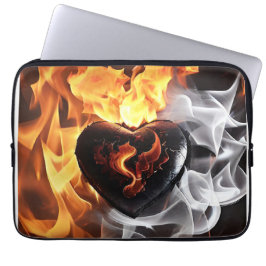Hart van steen te midden van vlammen laptop sleeve