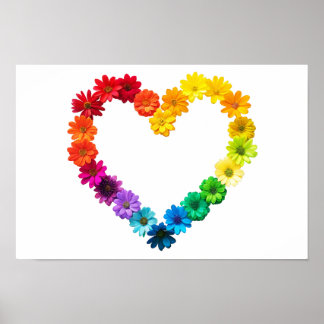 Hart van trots gemaakt met regenboogbloemen poster