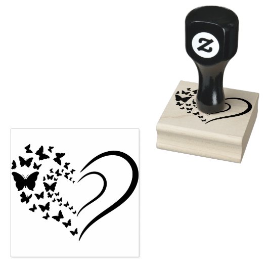 Hart van Vlinders Hout Art Stamp Rubberstempel (Gestempeld)