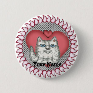 Hart Vet Kat pin knop Ronde Button 5,7 Cm