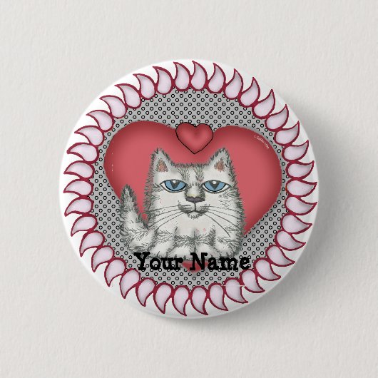 Hart Vet Kat pin knop Ronde Button 5,7 Cm (Voorkant)