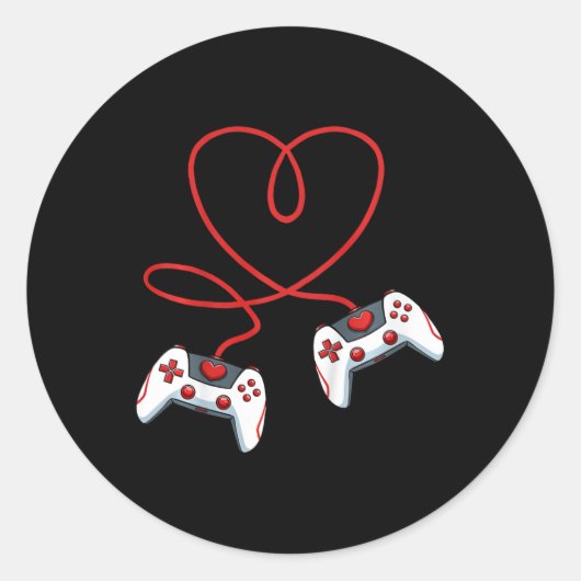 Hart Video-game Controller Valentijnsdag Cool Ga Ronde Sticker (Voorkant)