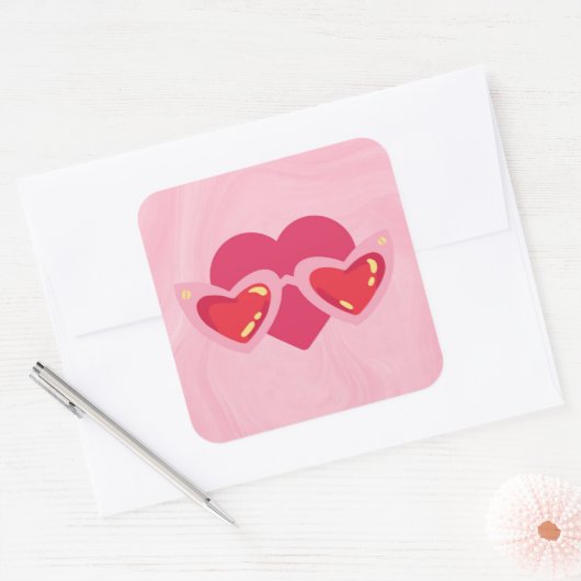 Hart Vierkante Sticker (Envelop)
