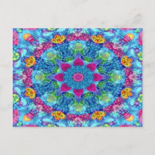 Hart Violet en Blue Fractal Kaleidoscope Briefkaart