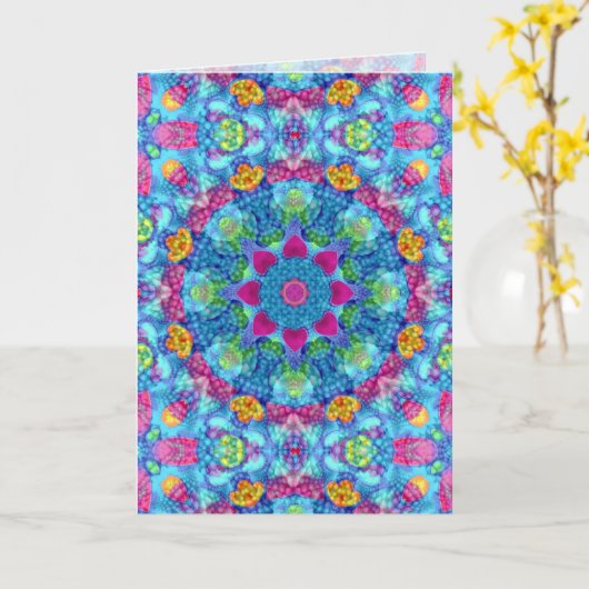 Hart Violet en Blue  Fractal Kaleidoscope Kaart (Gele Bloem)
