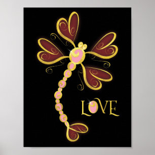Hart-vleugelige dragonfly "Love" gouden  vormgevin Poster