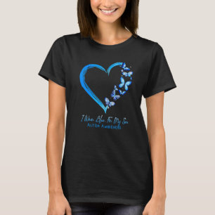 Hart Vlinder Autisme Ik Draag Blauw Voor Mijn Zoon T-shirt