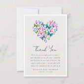 Hart vlinder sympathie begrafenis bedankkaart (Voorkant)