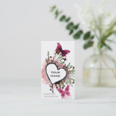 Hart, vlinders en bloemen visitekaartje (Staand voorkant)