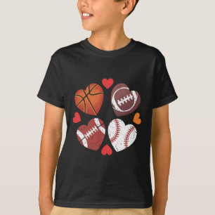 Hart Voetbal Basketbal Honkbal Valentijnsdag T-shirt