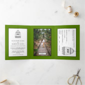 Hart Vogelkooi Avocado Groene Trouwsuite Drieluik Uitnodiging (Binnen)