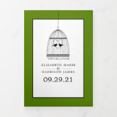 Hart Vogelkooi Avocado Groene Trouwsuite Drieluik Uitnodiging (Cover)