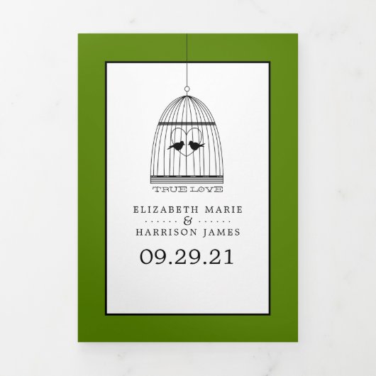 Hart Vogelkooi Avocado Groene Trouwsuite Drieluik Uitnodiging (Cover)