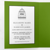 Hart Vogelkooi Avocado Groene Trouwsuite Drieluik Uitnodiging (Binnenzijde eerst)