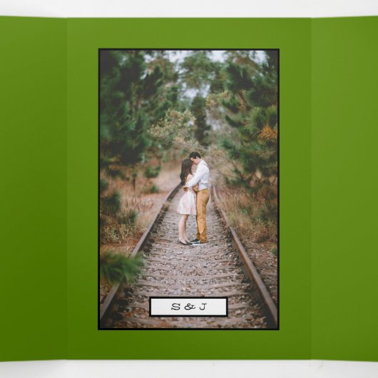 Hart Vogelkooi Avocado Groene Trouwsuite Drieluik Uitnodiging (Binnenkant midden)