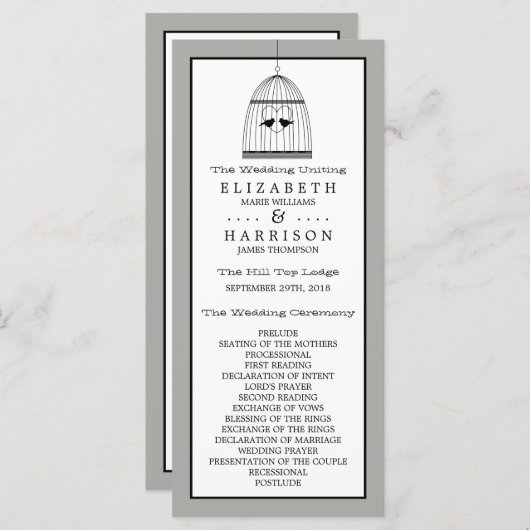 hart vogelkooi bruiloft programma programmakaart (Voorkant / Achterkant)