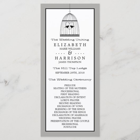 hart vogelkooi bruiloft programma programmakaart (Voorkant)