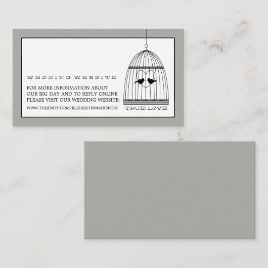  hart vogelkooi bruiloft website informatiekaartje (Voorkant / Achterkant)