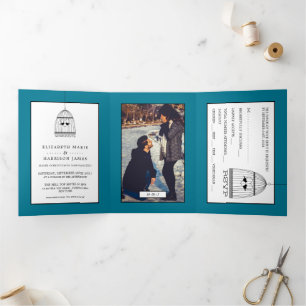  Hart Vogelkooi, Duck Blue Wedding Suite Drieluik Uitnodiging
