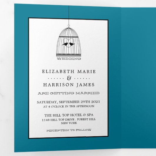  Hart Vogelkooi, Duck Blue Wedding Suite Drieluik Uitnodiging (Binnenzijde eerst)