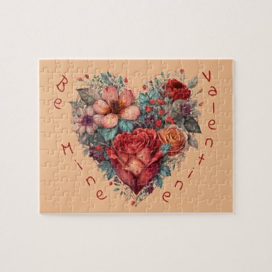 Hart vol bloemen vintage Valentijn Legpuzzel (Horizontaal)