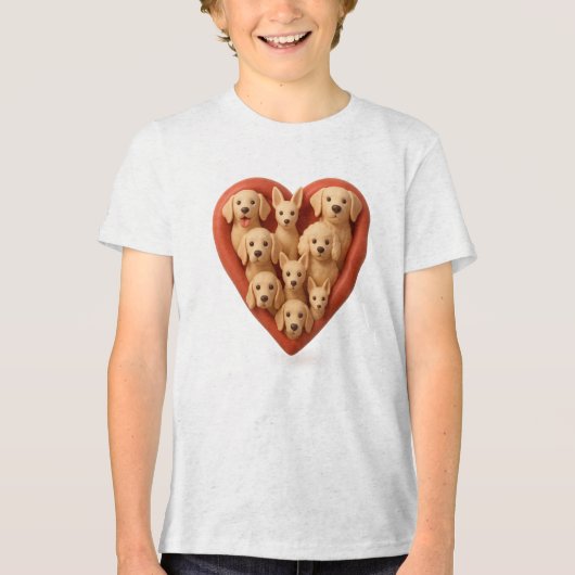 Hart vol met honden – 3D Hondenliefhebber Heart De Tri-Blend Shirt (Voorkant)