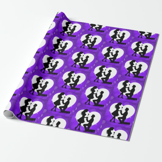 Hart Voorstel Silhouet Paars Cadeaupapier (Uitgerold)