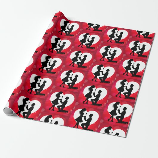 Hart Voorstel Silhouet Rood Cadeaupapier (Uitgerold)