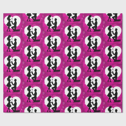 Hart Voorstel Silhouet Roze Cadeaupapier (Vlak)