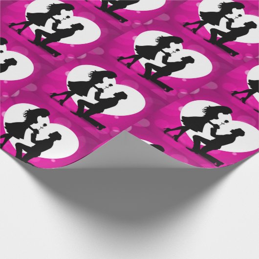 Hart Voorstel Silhouet Roze Cadeaupapier (Hoek)