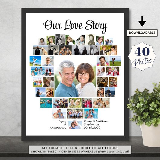 Hart Vorm 40 Fotocollage Ons Liefdesverhaal Custom Foto Afdruk