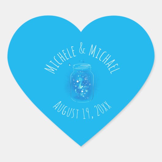 hart vorm bruiloft vuurvlieg Mason Jar Hart Sticker (Voorkant)