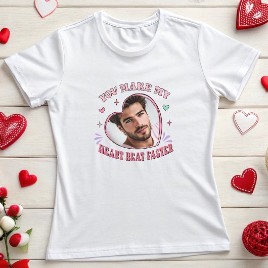 Hart Vorm Custom Foto Valentijn T-shirt, Hartslag T-shirt