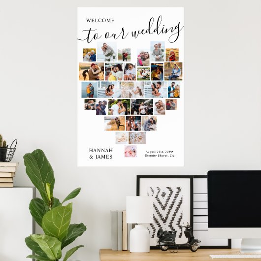 Hart Vorm Fotocollage 29 Pic Wedding Welkom Poster (Thuiskantoor)