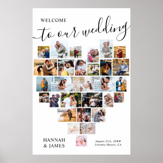 Hart Vorm Fotocollage 29 Pic Wedding Welkom Poster (Voorkant)