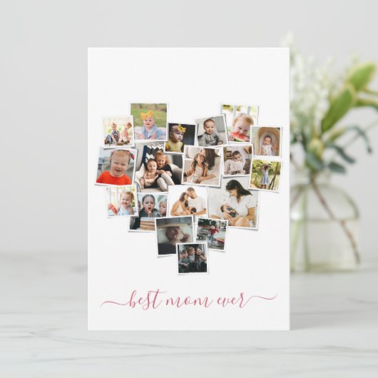 Hart Vorm Fotocollage Moederdag Kaart (Staand voorkant)