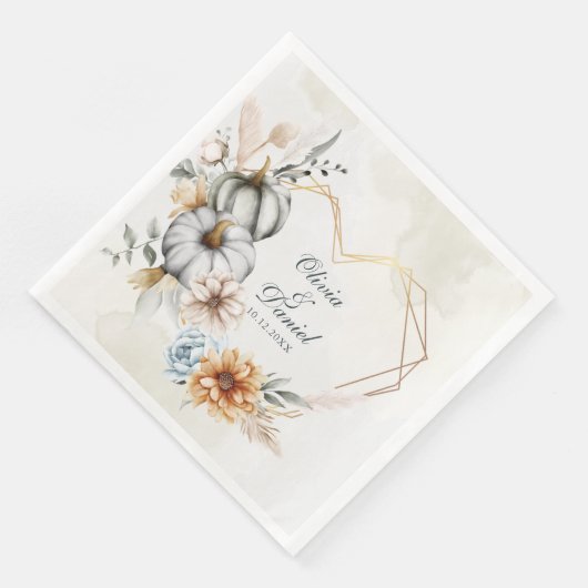 Hart Vorm Lijst Pompoen Wildbloemen Bruiloft Servet (Hoek)