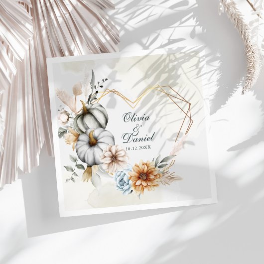 Hart Vorm Lijst Pompoen Wildbloemen Bruiloft Servet