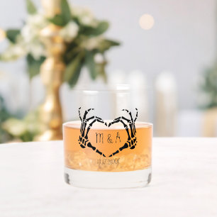 Hart vorm skelet handen gepersonaliseerde bruiloft whisky glas