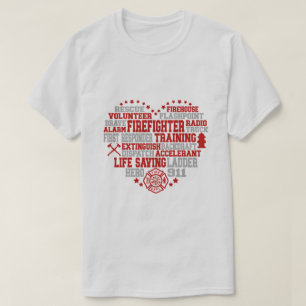 Hart-vormige brandweerman Word Cloud T-shirt