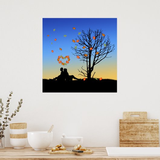 Hart-vormige herfst lekt paar poster (Keuken)